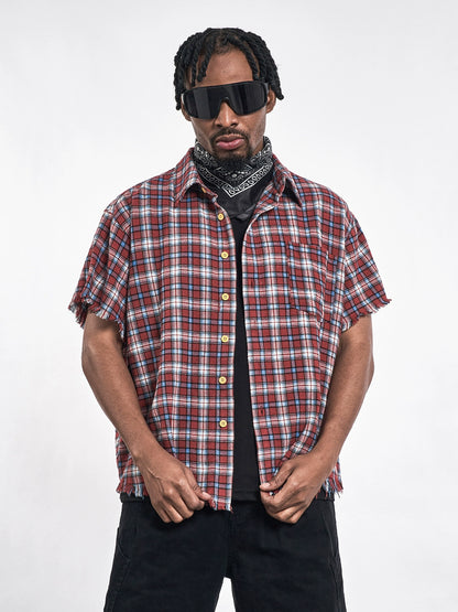 Plaid Distressed Edge Grid Shirt
