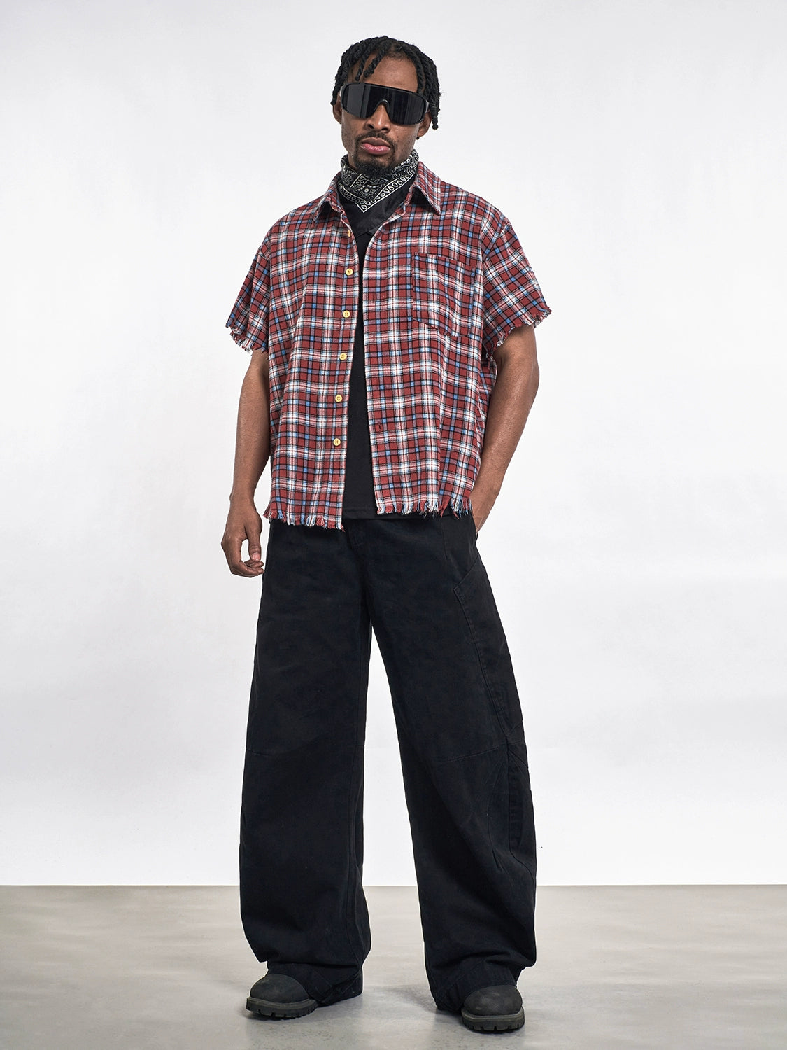 Plaid Distressed Edge Grid Shirt