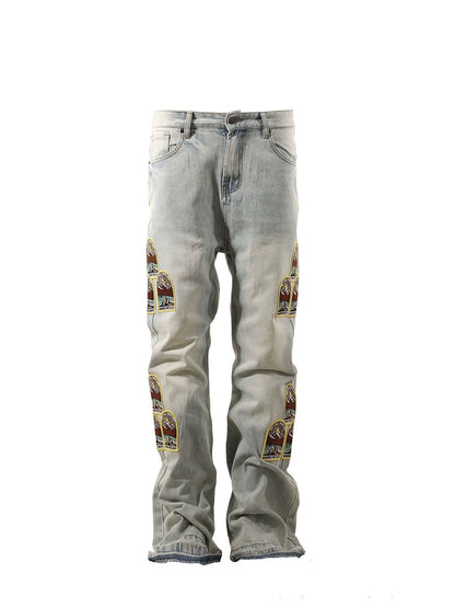 Untold Snow Mountain Embroidered Bootcut Jeans