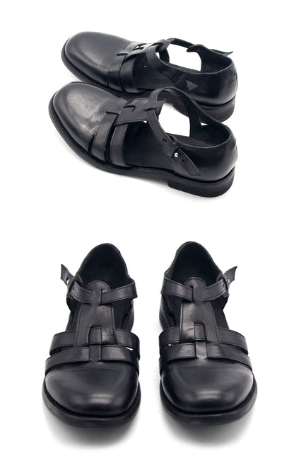 Distressed Handmade Black Leather Shoes