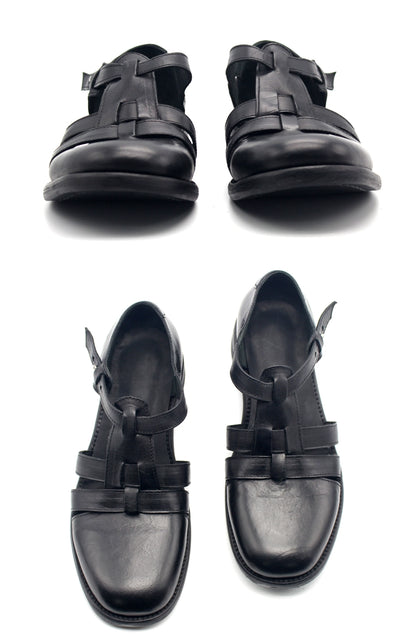 Distressed Handmade Black Leather Shoes