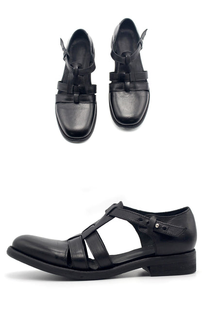 Distressed Handmade Black Leather Shoes